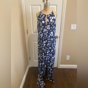 Michael Kors Halter Knit Maxi Dress, Navy & White Floral Print, Size XXL, NWT!!